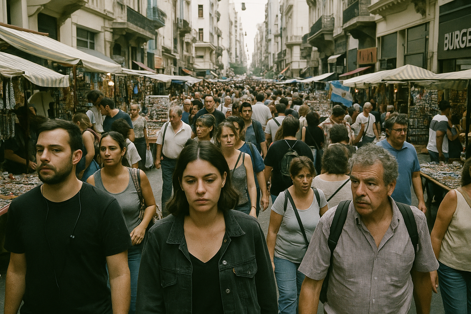 Gente caminando en una calle concurrida de Buenos Aires
